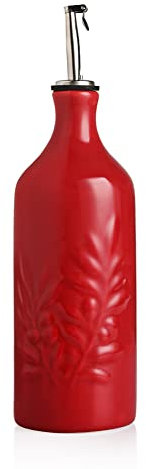 Sweejar Ceramic Oil Dispenser Bottle, 20 Oz Relief Opaque Cruet Protects to Reduce Oxidation, Suitable for Storage of Vinegar, Soy Sauce, Coffee Syrup, Liquids, Set of 1 (Red)