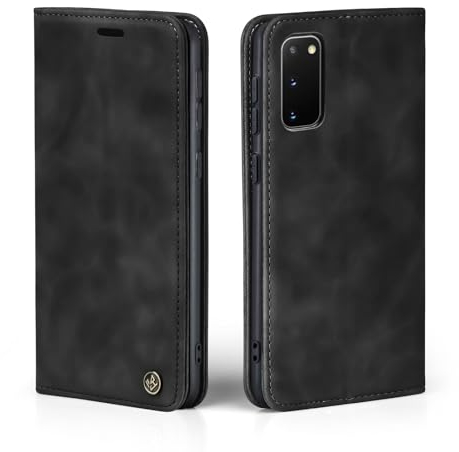 LBH Handyhülle für Samsung Galaxy S20 in Schwarz mit Karten- und Geldfach Smartphone Hülle mit Standfunktion Flip Case Schutzhülle Magnetverschluss Vintage