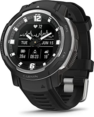 Garmin Instinct Crossover, Rugged Hybrid Smartwatch, Analog Hands and Digital Display, Black