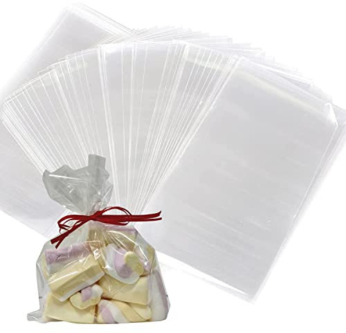 DNT 100 Cellophantüten klar 20x30 cm Zellophantüten Klarsichttüten aus Cellophan transparent Geschenktüten gut für Gebäck Backwaren Kekse Süßigkeiten Desserts Mitgebsel Kindergeburtstag Gastgeschenke