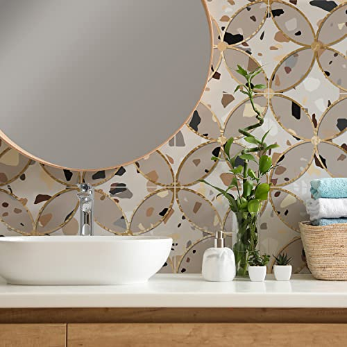 Alwayspon Terrazzo Vinyl-Fliesenaufkleber für Boden, Wandfliesen, rutschfest, selbstklebende Rückseite, für Küche, Badezimmer, selbstklebend, zum Abziehen und Aufkleben, 12 Stück x 20 cm