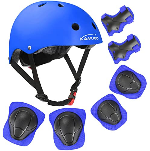 KAMUGO Casco de Bicicleta para niños, Casco para niños de 2 a 8 años, con Equipo de protección Deportivo, Rodilleras, Coderas y muñequeras para monopatín, Ciclismo, Patinete