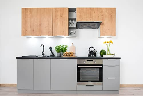 JUANIO Cocina Completa ELA 8 Elementos Color Roble/Gris Claro - Longitud 240 cm