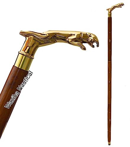Designer Messing Jaguar Kopf Griff Gehstock Antik Stil Holz Cane Designer Messing Goldener Kopf Griff Gehstock Antik Stil Holz Stock Geschenk