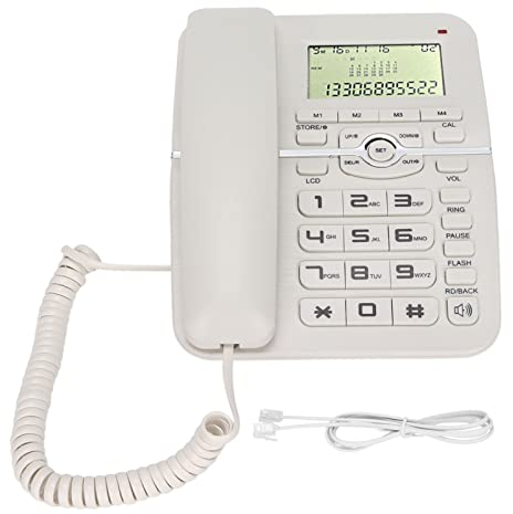 Schnurgebundenes Telefon mit LCD-Display, Anrufer-ID – Freisprecheinrichtung – 4 Schnellwahl-Hotkeys – FSK/DTMF-kompatibel – Wecker – Multifunktionales Festnetztelefon(Weiss)