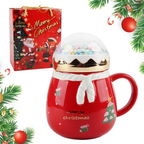 ACTOYS Tasse de Noël, Tasse de Céramique de Noël, Tasse à Café de Noël, Mug Noel, Tasse en Céramique de Noël Avec Poignée, Meilleur Cadeau pour Les Parents, Les Amis et Noël (rouge)