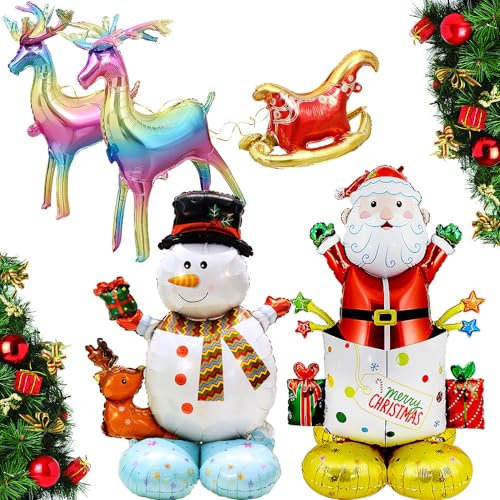SUNSK Weihnachtsballons Weihnachtsmann Foilballoon Weihnachten Aluminiumfolie Luftballons Merry Christmas Luftballons 3D Folienballon Cartoon-Rentier-Ballon für Weihnachten Dekoration 5 Stück