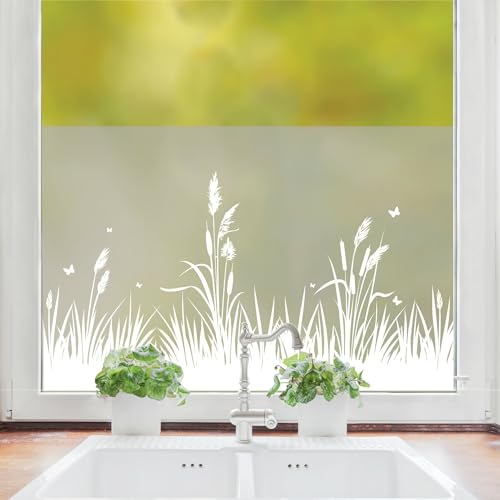 Sichtschutzfolie Schilf maritim Fensterfolie Fensterdeko Milchglasfolie, 55 cm hoch, 150 cm breit