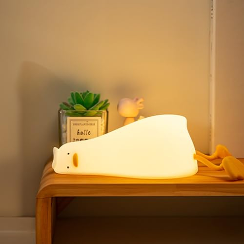 FOREVER Light Nachtlicht LED Silicone Lazy duck/Enten Kinder, Nachttischlampe Baby mit Touch Control Wiederaufladbar Timer Dimmer, 3 Lichtmodi für indzimmer, Zimmer Dekor, Schlafzimmer