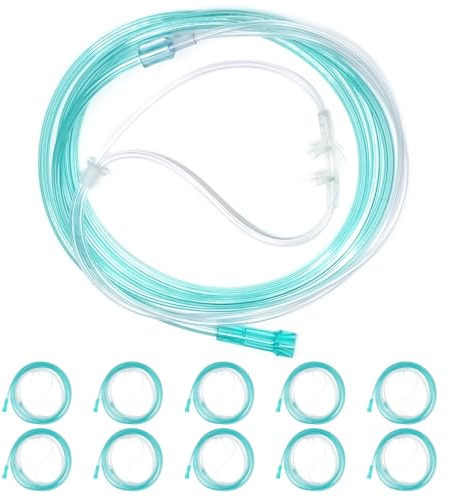 10 Pack High-Flow Ultra Soft Nasal Oxygen Cannula, Green Crush Resistant Tubing with Standard Connection 6.6 Feet