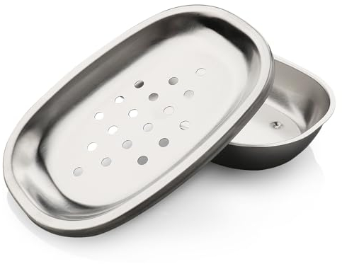 Seifenschale für Dusche, Edelstahl-Bar Seifenschalenhalter für Badezimmer, doppellagige Drainage, Seifenkiste mit Drainage, Dusch-Arbeitsplatte, Seifenschale