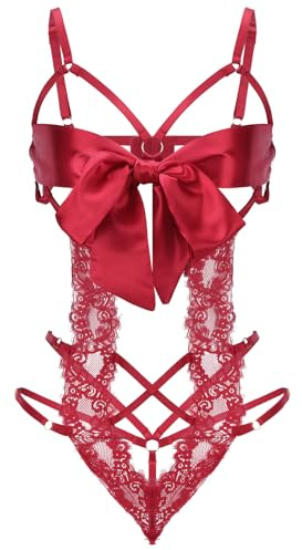 Telooco Conjunto de lencería sexy para mujer Unwrap Me con lazo, lencería de encaje con cinta suave para mujer, traje de San Valentín