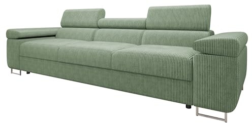 Mirjan24 Sofa Torezio Cord III mit Verstellbarer Kopfstütze (Poso 47) | Geräumige Couch mit weichem Cordbezug, gesteppter Sitzfläche und verchromten Metallfüßen