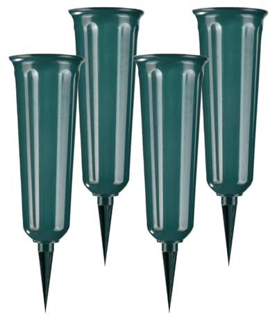 QCYFJZFU 4er Set Grabvase, Friedhofsvase mit Bodennägeln Steckvase als Grabschmuck Friedhof Vaseneinsatz Grabsteckvase, Grabvase zur Aufnahme von Blumensträußen (Grün)