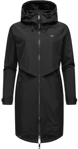 Ragwear langer oversized Damen Übergangsmantel atmungsaktiver und wasserdichter Parka (Wassersäule 11.000mm) mit Kapuze Frodik YOUMODO Black Gr. S