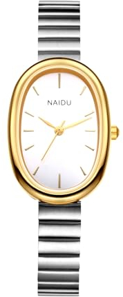 Silverora Uhren Damen Edelstahl Ovale: 3ATM Wasserdicht Dünne Analoger Quarz Damenuhr Verstellbar Edelstahlarmband Uhr mit Balkenskala Geschenke für Frauen Gold Silber
