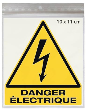 4 stickers 10 x 11 cm DANGER ÉLECTRIQUE W012 autocollant | Étiquettes autocollantes de signalisation de sécurité en vinyle adhésif pour avertir d'un risque d'éléctrocution