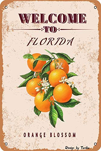 Welcome to Florida-Orange Blossom State and Territory Flowers Plants Farm Garden Country Wall Decoration Iron Poster Painting Tin Sign Vintage Wall Decor for Cafe Bar Pub Home Beer Deco
