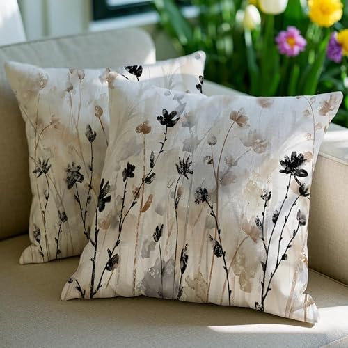 Vorysum Outdoor Kissenbezug Wetterfest 50x50 cm Sommer Blumen Dekokissen Abstrakt Retro Sofakissen Dekorativ Kissenhülle aus Polyster für Garten Sofa Wohnzimmer Bett 2 er Set