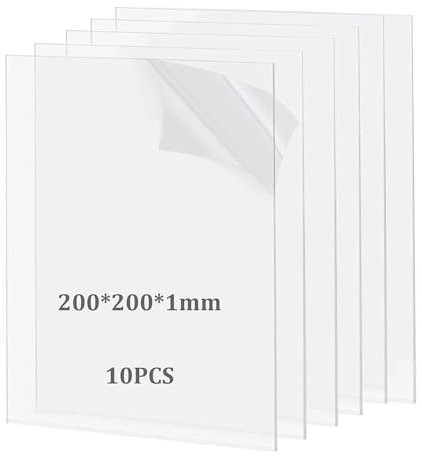 Taiyeestar 10 Stück Acrylglas Kunststoffplatten(20x20cm), 1mm Acrylplatten, Acrylplatte, Transparente Acrylglas Platte für Fotorahmen, Projektausstellung, Malerei, Tischaufsteller - Quadrate