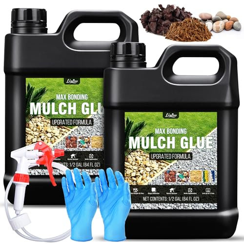 Colle à gravier en résine - 128 oz - Colle paillage avec applicateur pour coller des pierres, du gravier, de l'écorce - Non toxique - Prête à l'emploi - Colle paillage pour feuilles, aménagement