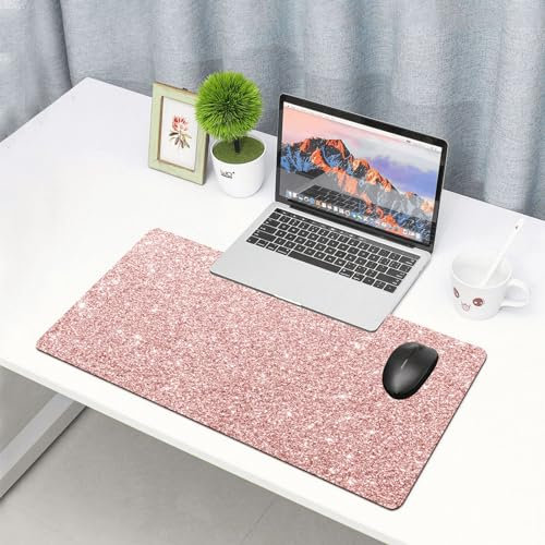 EYLOZS Tapis de Souris étendu Tapis de Bureau, Paillettes d'or Rose, 400 x 750 x 3 mm, Polyester, Caoutchouc, Bureau, 40x75 cm