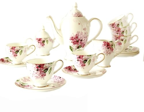 15 Stück Teesets für Erwachsene Kaffeetassen Set für Nachmittagstee Porzellan Teetasse und Untertasse Set Bone China Tassen Set von 6