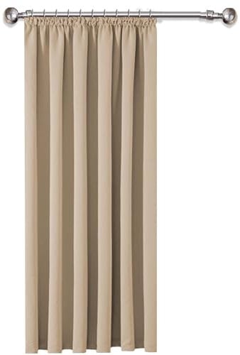 AMEHA Blackout Single Panel Curtain Pencil Pleat Cream Curtains for Bedroom 66x84 Inch Thermal Insulated Super Soft Door Curtains with Tieback