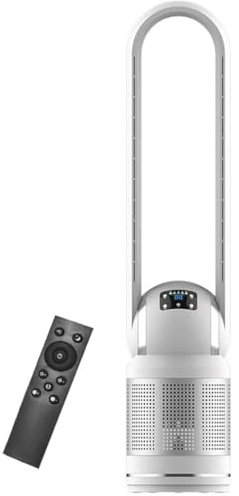 LSQXSS Tower Fan with air Purification,bladeless Cooling Fan with Remote for Bedroom,Office,Kitchen,8 speeds,8h Timer,80° Swing,air Circulation Tower Fan,LED Display,Floor Fan