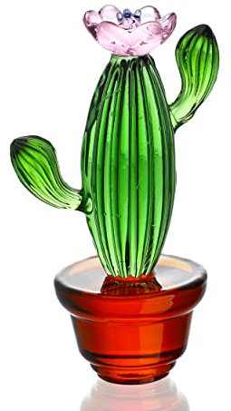 ZEERSHEE Ornamenti in cristallo a forma di cactus in vetro soffiato a mano, statuetta di cristallo di simulazione di piante da collezione, decorazione per casa, scrivania, ufficio, studio