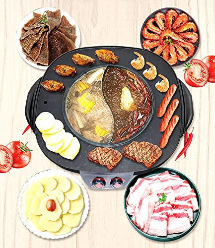 MINRS Elektrischer Hot Pot Grill 4000W Multifunktionaler Hotpot Topf Grillpfanne Elektrischer Hot Pot mit Grill Antihaftbeschichteter Grill-Hot Pot mit unabhängiger Temperaturregelung für 5-6 Personen