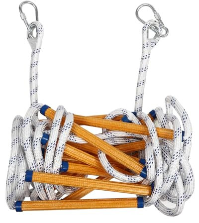 Feuerleiter, 6m Strickleiter, Rettungsleiter 200kg Tragfähigkeit, 40cm Pedal Abstand Feuerfeste mit Haken, Tragbare Kletter-Rettungs Seilleiter, Feuerleitern Rettungsleiter Rettungsseil