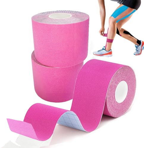 GTAGKOMMEN Tape Kinesiologico 3 Rotolo 5 cm x 5 m Rosa Tape Sportivo Kinesio Taping Taping Kinesiologico Impermeabile ed Elastico Nastro Kinesiologico cerotto kinesiologico