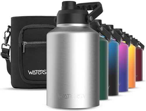 WATERSY 1 Gallon Water Bottle Insulated(Cold for 48 Hrs),BPA Free&Leak Proof,128oz Stainless Steel Water Jug,Big thermo,Large Water Bottle with Handle for Gym,Hiking,Camping&Travel,Stainless