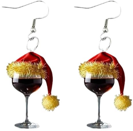 Weihnachtsohrringe Damen Weinglas Ohrstecker - 1 Paar Acryl Diamant Ohrschmuck - Lustige Stecker für Damen Mädchen (D)