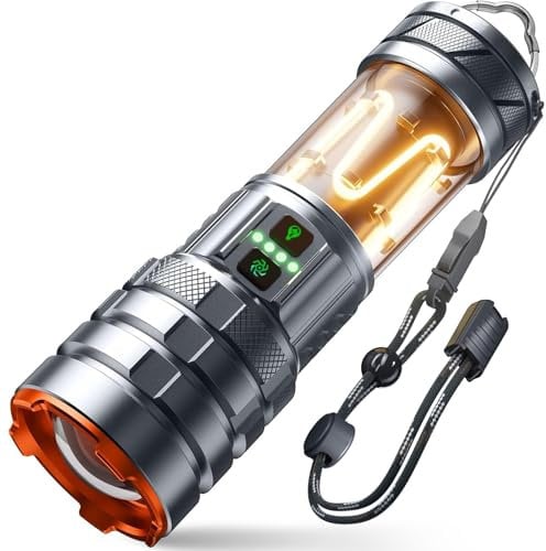 Sogdeco Torches LED Super Bright, 900000LM Rechargeable Torch with Camping Light, Zoomable, 11 Light Modes, Long Battery Life, Waterproof Powerful Tactical Torch for Camping, Dog Walking, Emergency