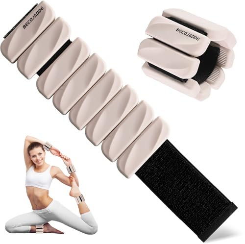BECOJADDE Gewichtsmanschetten fuß 0.9 KG Je Gewichte für Beine und Arme Set 2 Ankle Weights Handgelenk Gewichte Knöchelgewichte Fussgewichte für Joggen Cardio Aerobic Krafttraining Beige