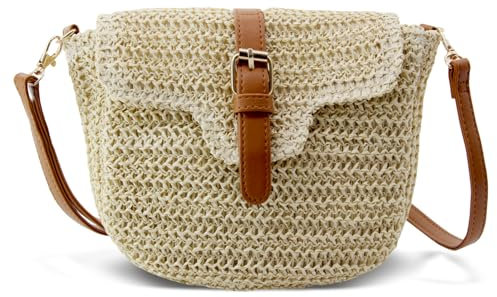 Bototack Straw Bag for Women, Small Summer Beach Crossbody Bag with Zipper, Boho Handmade Weave Shoulder Handbag Purse for Holiday Travel