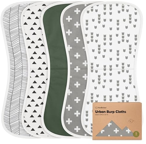 Organic Burp Cloths Baby Boy & Girl - 5-Pack Super Absorbent Cotton Burping Cloths for Babies, Soft & Plush Newborn Spit Up Rags, Infant Towels for Milk Spit Up, Unisex, Large 21 x 10 (Crossroads)