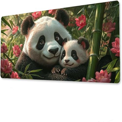 Usine Mouse Pad Mat, Tapis de Souris Gaming XXL 1600x800x4mm, sous-Main Bureau Gamer, Tapis Table Joueur sans Couture Extra Large, Base antidérapante, Clavier Preuve de l'eau Panda X-3