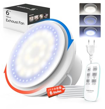 SBONNI Aspiratore Bagno 150mm, 11 Effetti Luminosi, 6 Velocità, 2 Direzioni Ventilatore, Estrattore Aria Silenzioso con Telecomando, Potente Ventola Aspirazione Bagno Cucina WC Garage Cantina