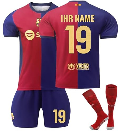 MILEQI Personalisiertes Barca Heimstil 2024/25 Trikot Football Trikot Kinder Erwachsene Fussball Trikots & Shorts mit GRATIS Name Nummer Fußball Trikot