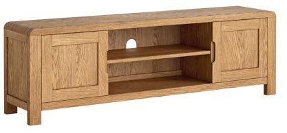 Home Furniture Group Ltd Oakmoor Solid Oak Large TV Unit – Wide Wooden Media Cabinet with Cupboards and Shelf – Natural Oak Finish – Fully Assembled – 160W x 50H x 33.5D cm