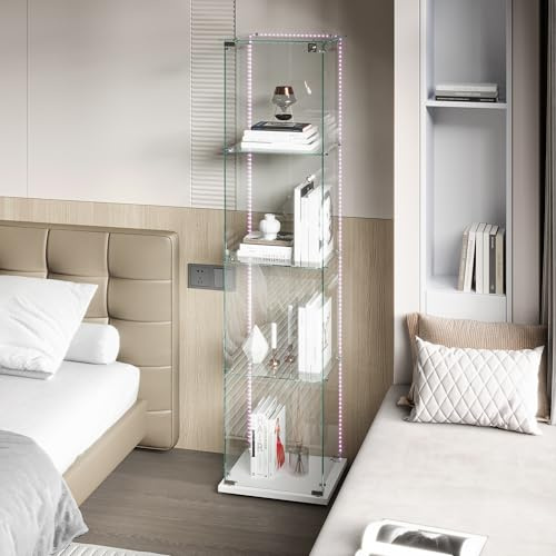 MOTUZP Glasmonter i 4 lager, skyltfönster för golvsamlare, skyltfönster med enkeldörr, perfekt för samling, vardagsrum, sovrum, butik