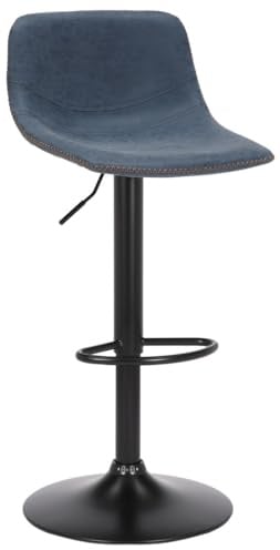 Lamboro Antico Faux Leather Kitchen Bar Stool, Matt Black Stem & Base, Adjustable Gas Lift With Backrest, Breakfast Bar Stool - Blue