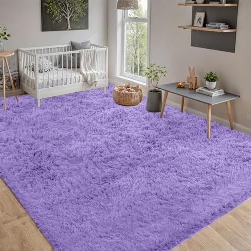 CHENMIAO Teppich Wohnzimmer 80 x 180 cm Flauschiger Modern Shaggy Langflor Weiche Flauschiger Teppich Anti-Rutsch-Rückseite für Schlafzimmer Schlafzimmer, Lila