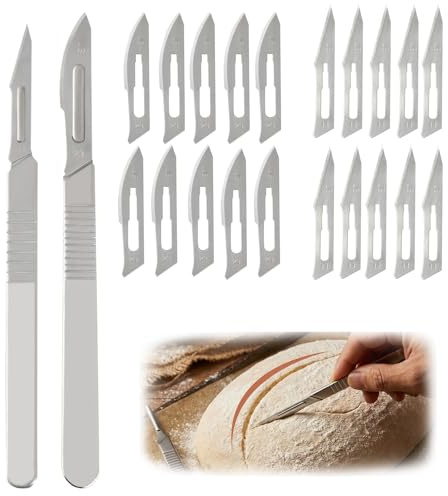 Culinavog 2 Pezzi Taglierino per Pane, Lama per Pane, Coltello per Impasto, Coltello da Pane Professionale, con 20 Lame per DIY Lmpasto, Coltello per Segnare