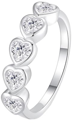 Damenring Weissgold 14K, Ringe Frauen Set 4X4mm Herz-Moissanit Größe 53 (16.9) Beste Freundin Geschenke