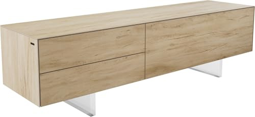 DELIFE TV-Board Cuor Keramik Laminam® Sabbia Eichefarbig 180 cm 1 Klappe 2 Schubfächer Fuß Schwebeoptik Acrylglas Lowboard
