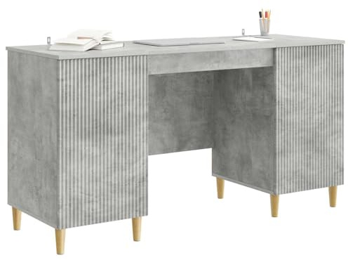 vidaXL Schreibtisch mit Tür Betongrau 142,5 x 50 x 75 cm Holzwerkstoff, Schreibtisch fürs Wohnzimmer, Vintage Schreibstil, rechteckig, ergonomisch und vielseitig einsetzbar
